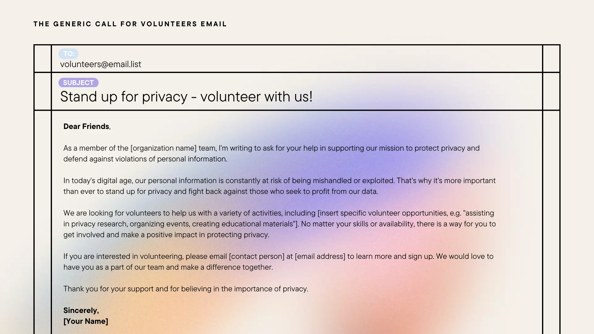 A generic call for volunteers email